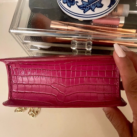 RALPH LAUREN Pink Croc-Embossed Chain Bag - Picture 8 of 10